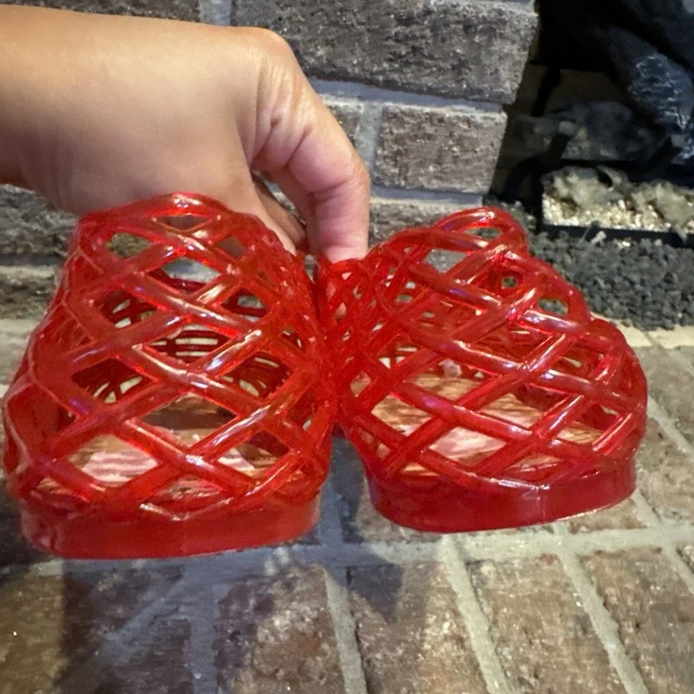 MIA Womens Darleene Jelly Mesh Slip On Flat Open Grid Rubber Shoes Red Sz 9 #562